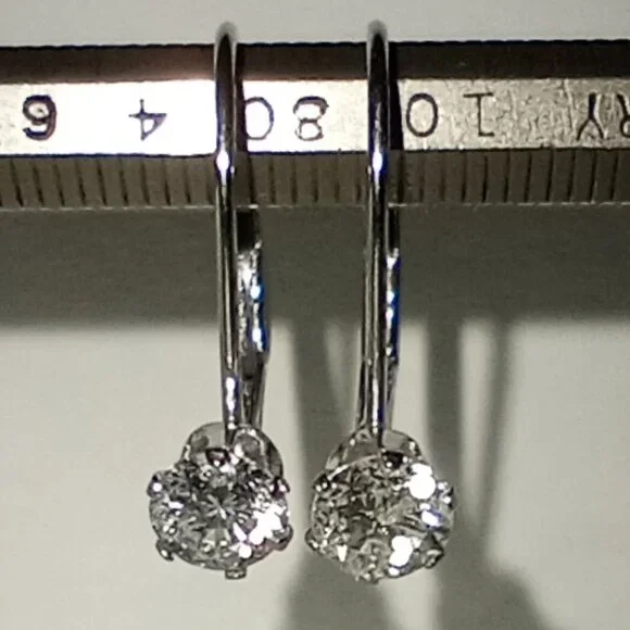10Kt White Gold White Diamond Leverback Drop Earrings - Picture 2 of 4